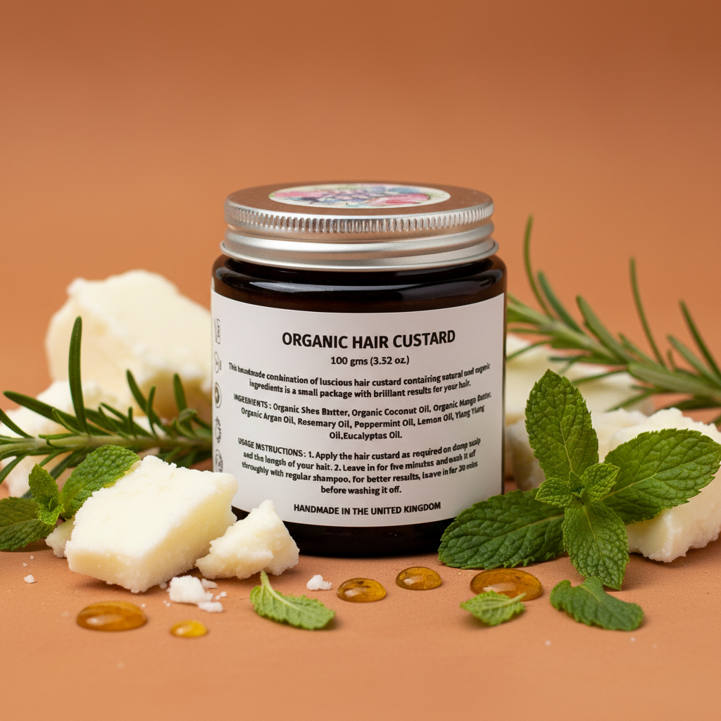 Organic Hair Custard - ingredients story with branding