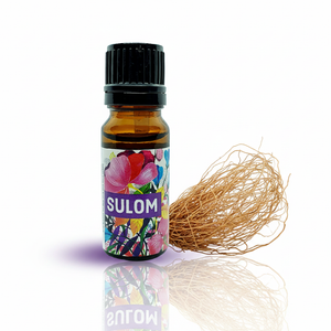 Vetiver Essential Oil - premium white background with vetiver roots